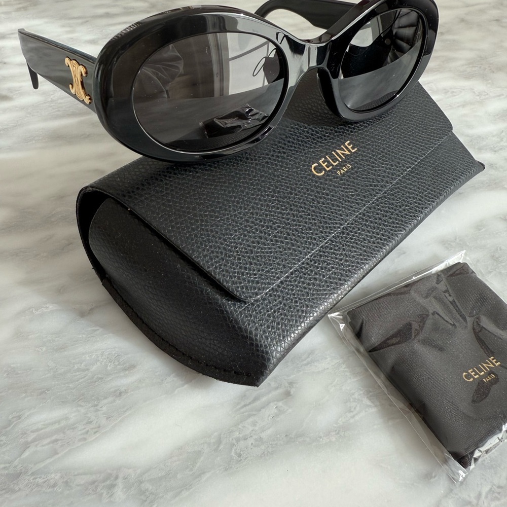 Celine Triomphe oval-frame acetane sunglasses black and gold